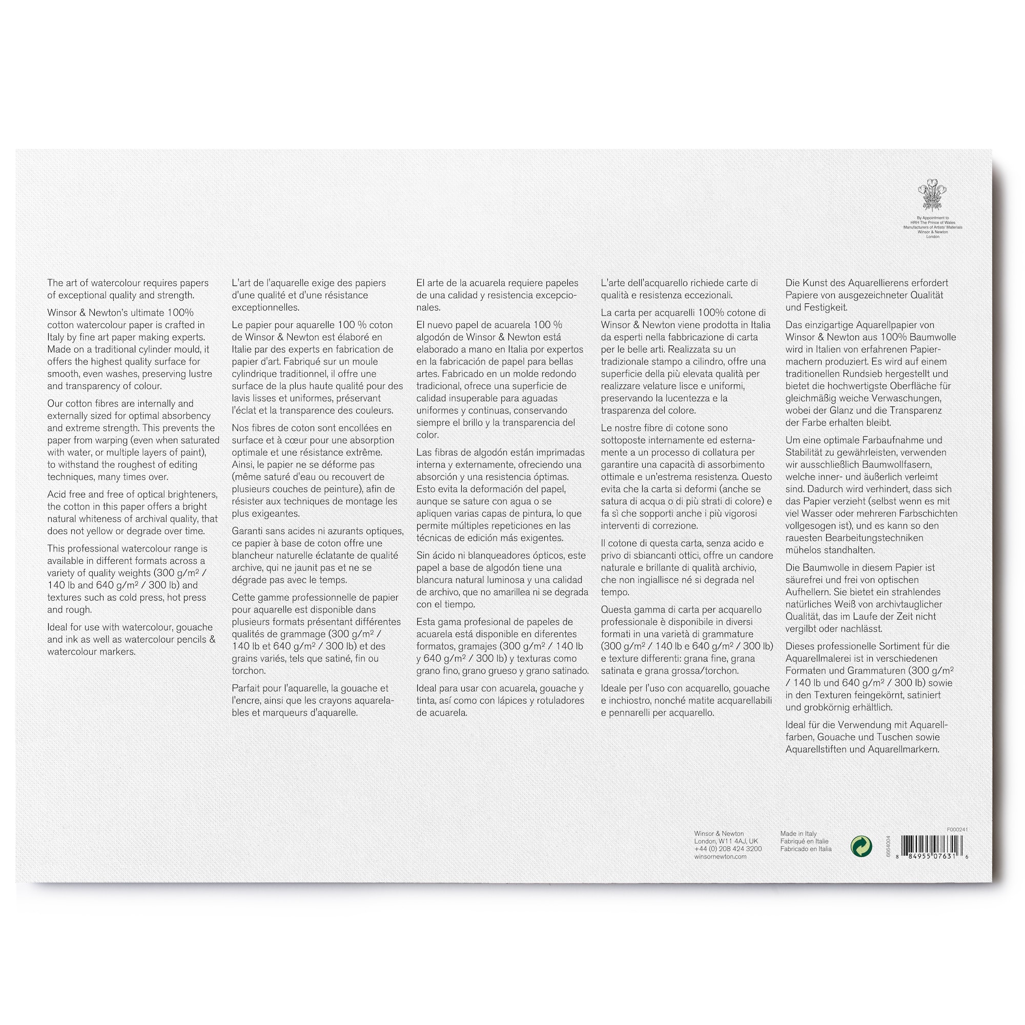 Winsor & Newton™ Professional™ 140lb. Cold Press Watercolour Paper Block